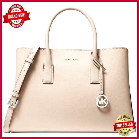 Large Saffiano Leather Satchel with Crossbody Strap and Top Handles
